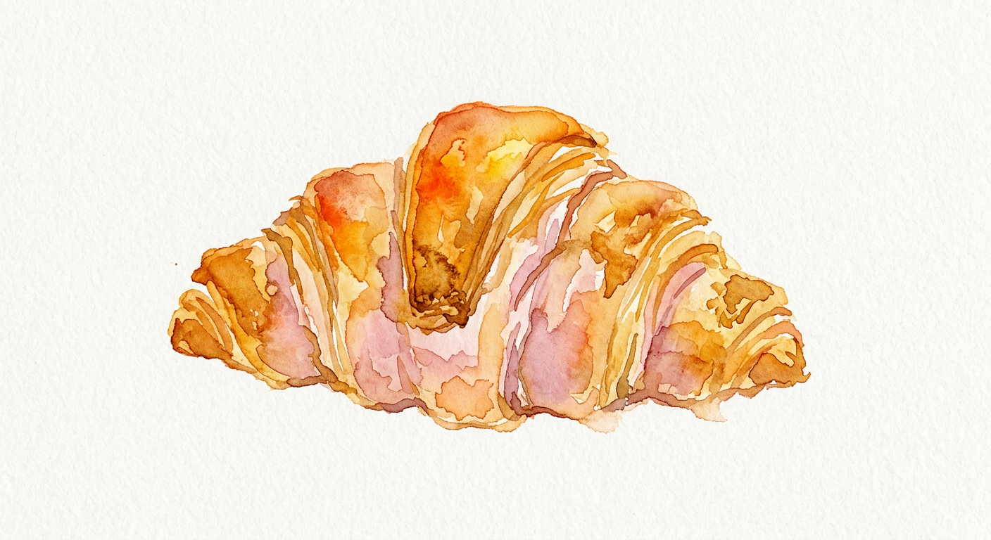 Watercolour of a croissant.